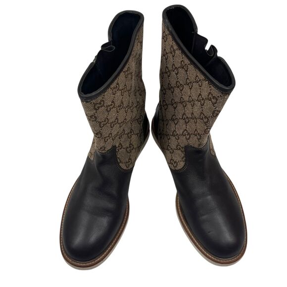 Gucci Brown Leather Signature GG Canvas Quercy Mid Calf Boots Size EUR 39.5 - Picture 2 of 14